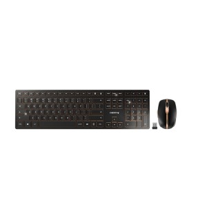CHERRY DW 9000 SLIM keyboard Mouse included RF Wireless + Bluetooth AZERTY Belgian Black, Copper