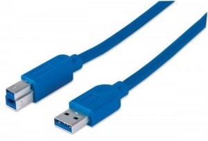 Manhattan USB-A to USB-B Cable, 2m, Male to Male, Blue, 5 Gbps (USB 3.2 Gen1 aka USB 3.0), SuperSpeed USB, Equivalent to Startech USB3CAB2M (except colour), Lifetime Warranty, Polybag