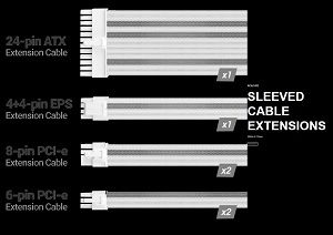 AZZA Sleeved cable extensions, silver/white 300mm