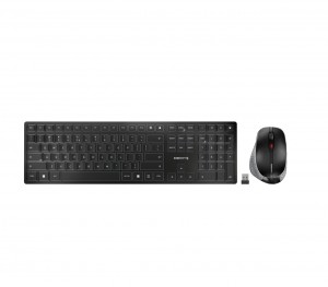 CHERRY DW 9500 SLIM keyboard Mouse included RF Wireless + Bluetooth AZERTY Belgian Black, Grey